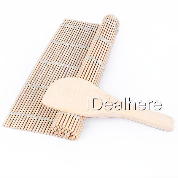 Bamboo Hand Roll Sushi Maker Mat and Rice Paddle  