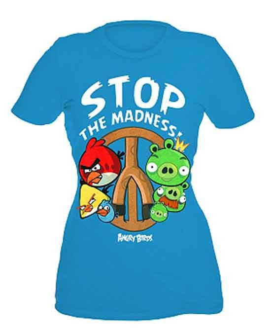 Angry Birds Stop The Madness Peace Sign Blue T Shirt Licensed NWT 