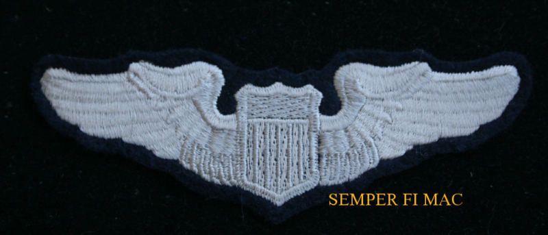 EMBROIDERED US AIR FORCE PILOT WING PATCH ARMY AIR CORPS AFB 