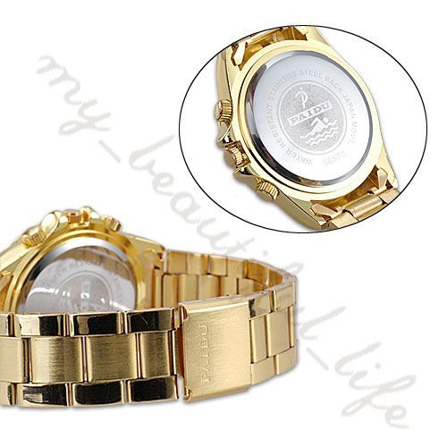 Bling White Crystal Golden Band Lady Girls Wrist Watch  