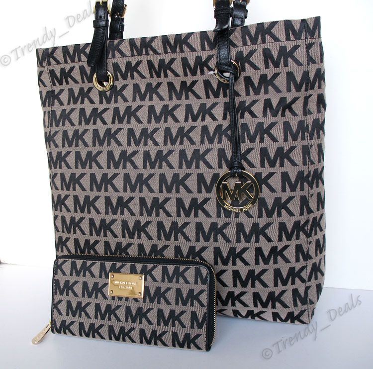 Michael Kors Signature Item Tote Handbag Bag + Continental Jet Set 