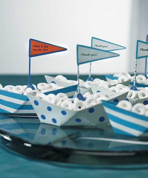   Beach Wedding Favors 6 Mint Lifesaver Candy Metal Boats / Containers