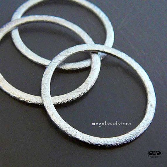24mm Hammered Flat Brushed Ring 925 Sterling Silver Jump Rings F118 