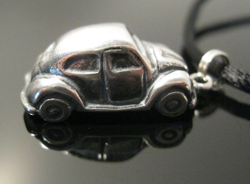  Car VW Love Bug Beetle Auto SS Sterling Silver w Cord Necklace  