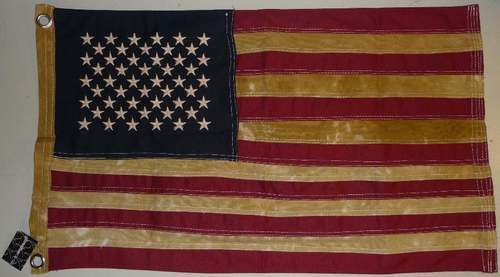 Tea Stained Antiqued Primative Looking American US Flag  