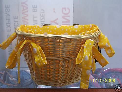 BICYCLE BASKET WICKER WITH LINER YELLOW POLKA DOTS NEW  