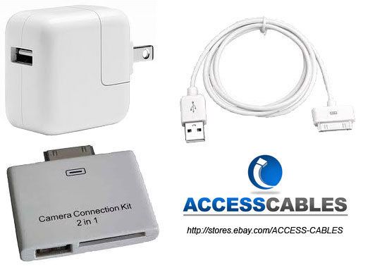 pc. KIT for Apple iPad 2 10W Charger, USB Cable, 2 IN 1 Camera 