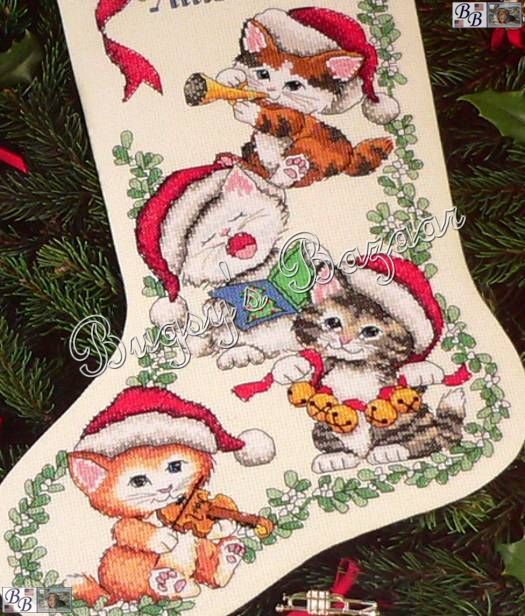 Dimensions MERRY KITTENS Counted Cross Stitch Christmas Stocking Kit 