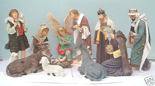 Resin Nativity Set 11 pc 24 inches hand painted Holy  