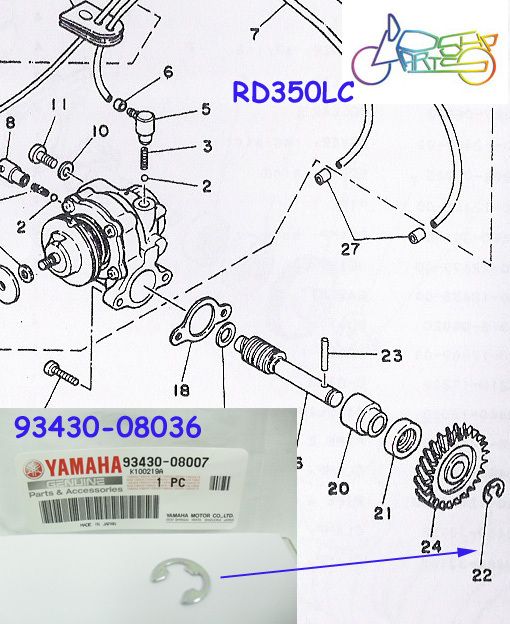 Yamaha RZ350 RD350YPVS RD350LC Oil Pump Shaft Circlip  