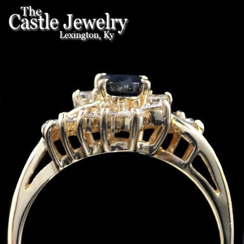 LDS .50 CT SWIRL DIAMOND OVAL SAPPHIRE COCKTAIL RING  