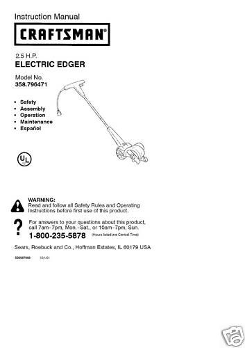  Craftsman Edger Manual Model # 358.796471  