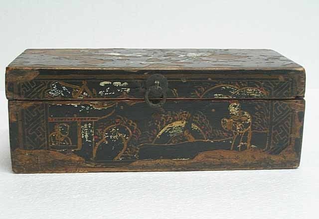 Chinese Antique Small Wood Painted Storage Box JAN09 05  