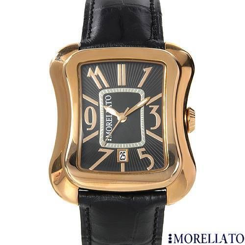 MORELLATO Watch Mens Diamond Date Gold Tone w/ Black Leather $220 