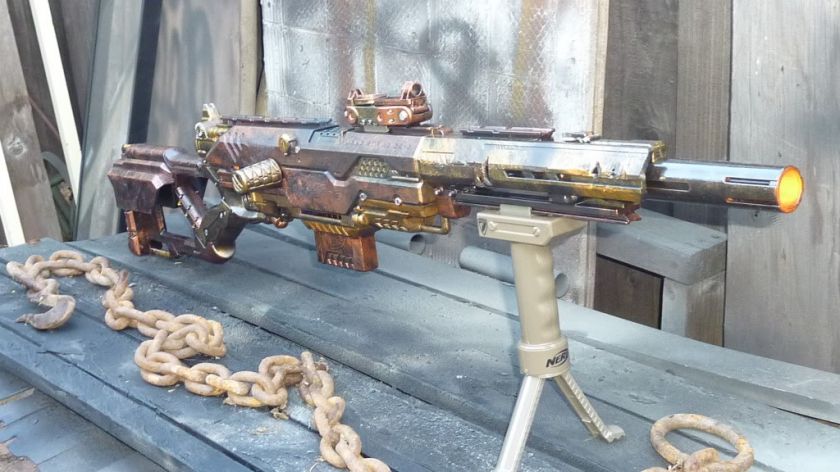   STEAMPUNK NERF SNIPER Rifle Gun breaks down REMOVABE PARTS ammo