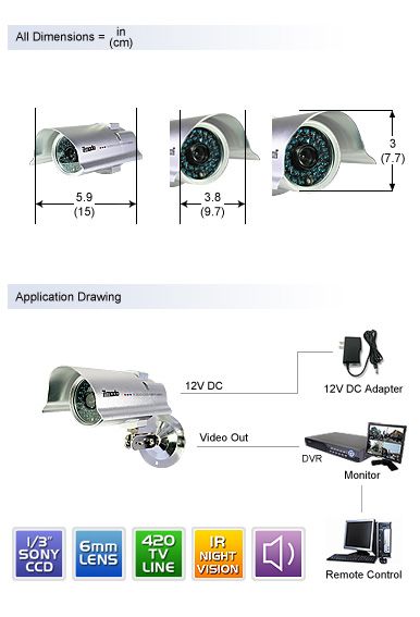 ZMODO Sony 80 IR CCTV Bullet Camera w/ Audio  